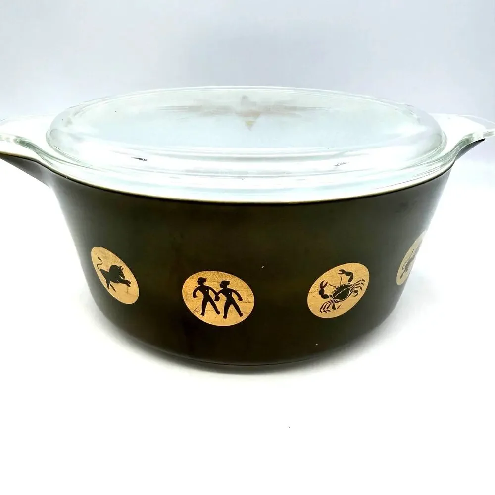 Vintage MCM 1961 Rare PYREX Promo Zodiac Green Casserole Dish No. 475 - B & Lid